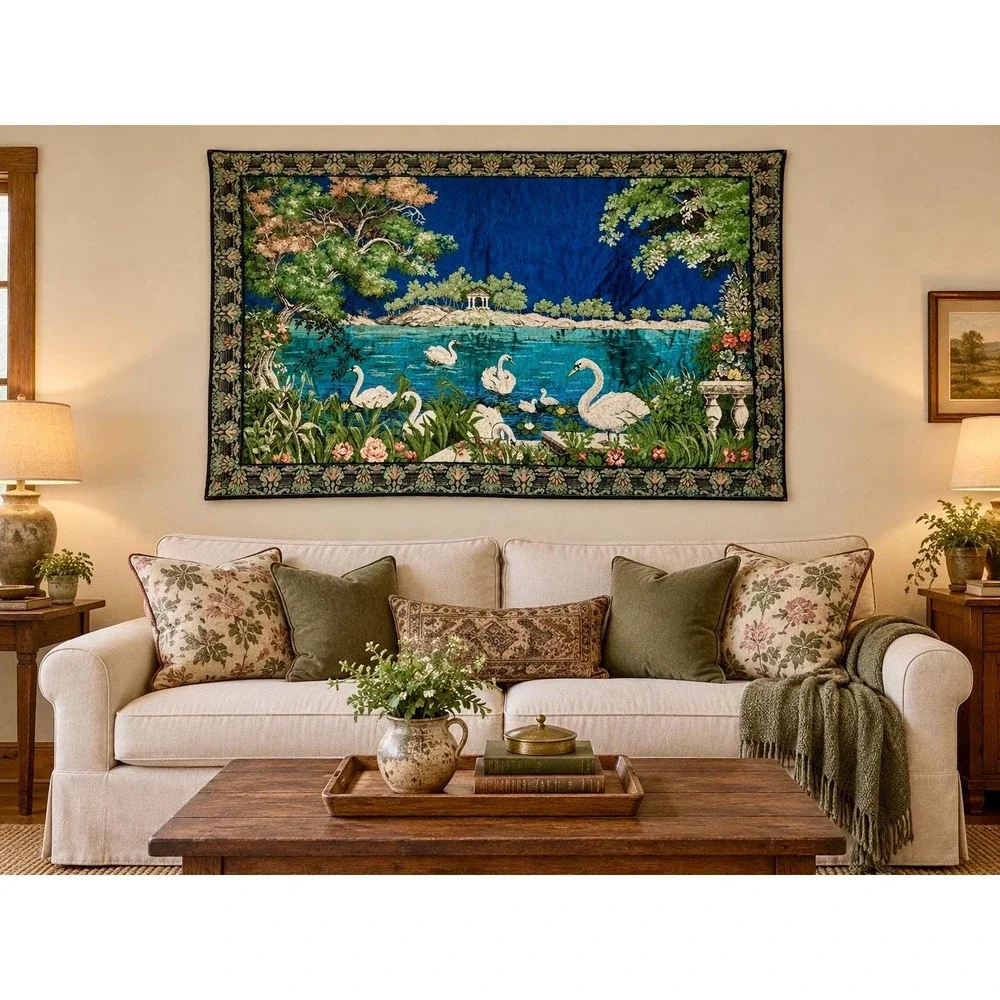 Vintage Swan Lake Large Wall Tapestry | Made In Italy | 74